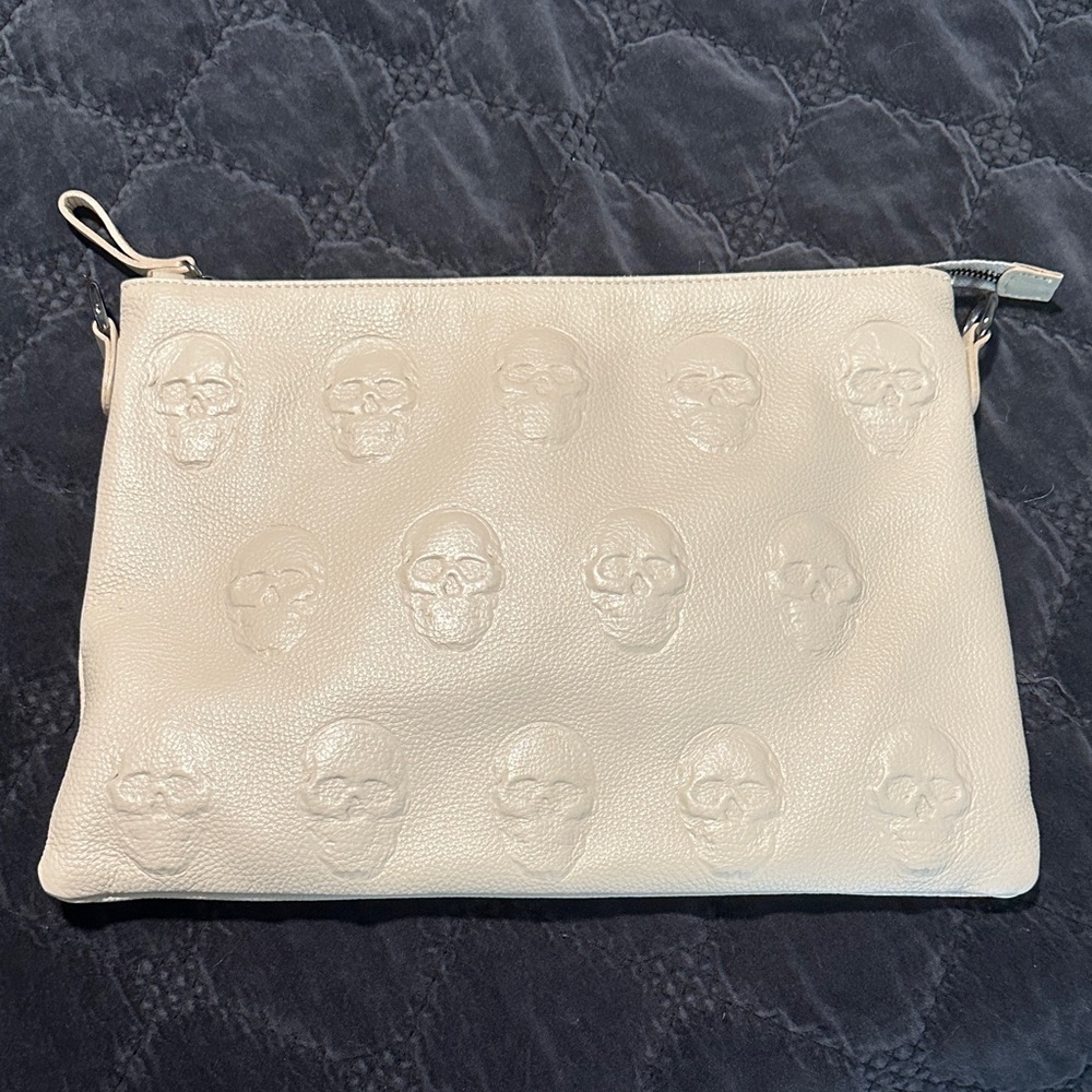Skull Embossed Cream Crossbody / Clutch